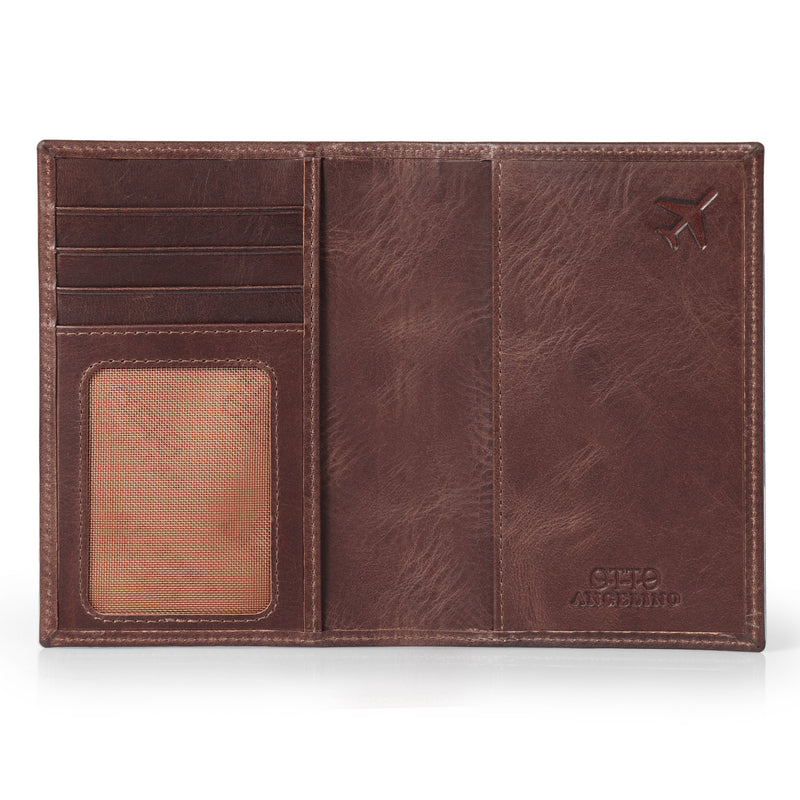 Otto Angelino Top Grain Leather Passport Case and Card Holder with Name Tag, Hand Crafted Personalized Travel Wallet, Unisex Vintage Style Passport Cover