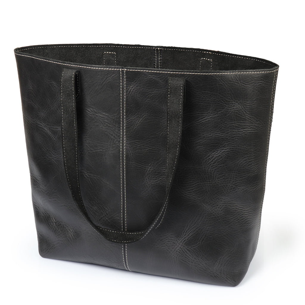 black leather tote bag with zipper