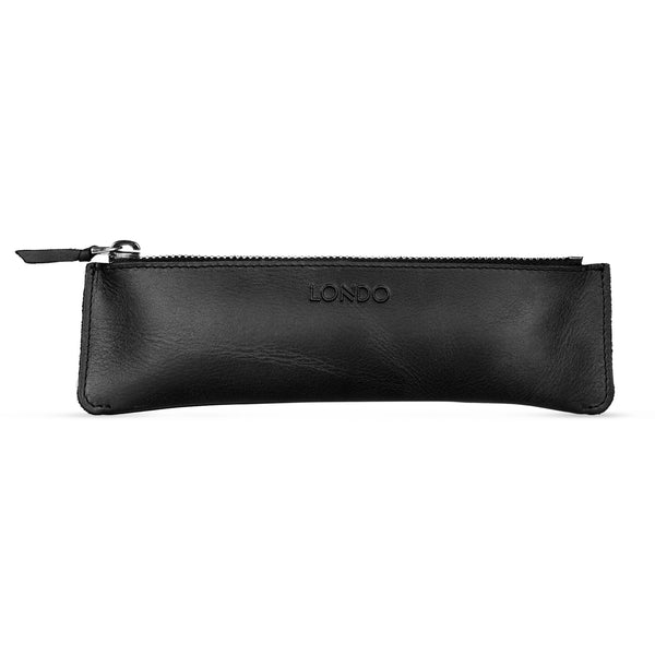 Londo Top Grain Leather Pen Case with Zipper Closure, Pencil Pouch Stationery Bag