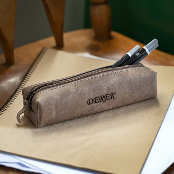 Londo Top Grain Leather Zipper Pen, Pencil and Cosmetic Case