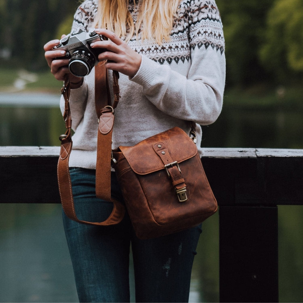 MegaGear Torres Mini Top Grain Leather Camera Messenger Bag for Mirrorless,  Instant and DSLR Cameras