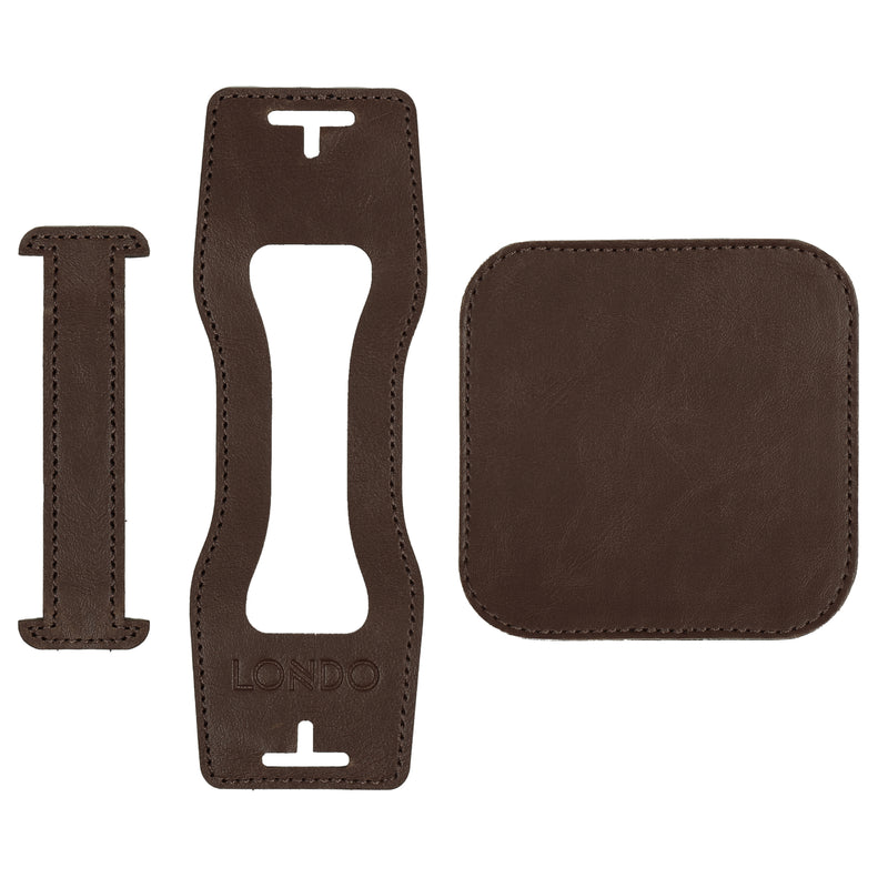 Londo Leather Coasters Set with Non-Slip Surface, Handcrafted Leather Cup Coaster, Beverage Square Coasters with Coaster Holder (Set of 6)
