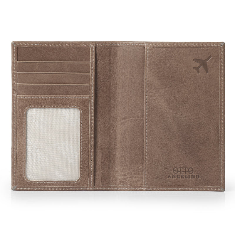 Otto Angelino Top Grain Leather Passport Case and Card Holder with Name Tag, Hand Crafted Personalized Travel Wallet, Unisex Vintage Style Passport Cover