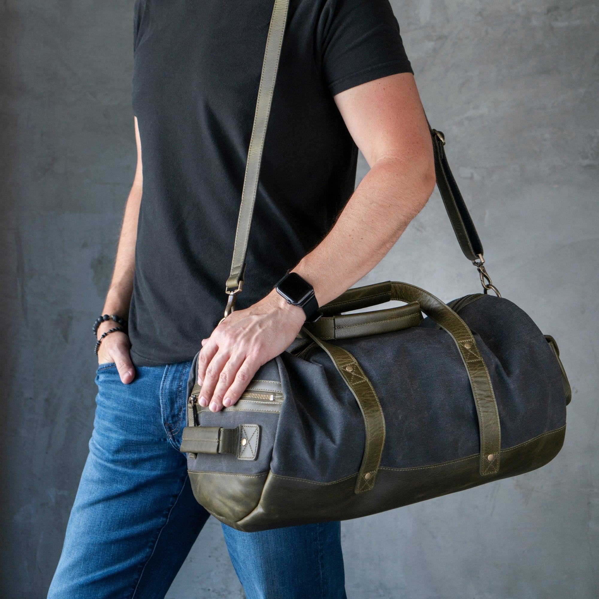 Sac De Voyage Vintage En Cuir Et Toile - Cabine - Marron - Grand Modèle