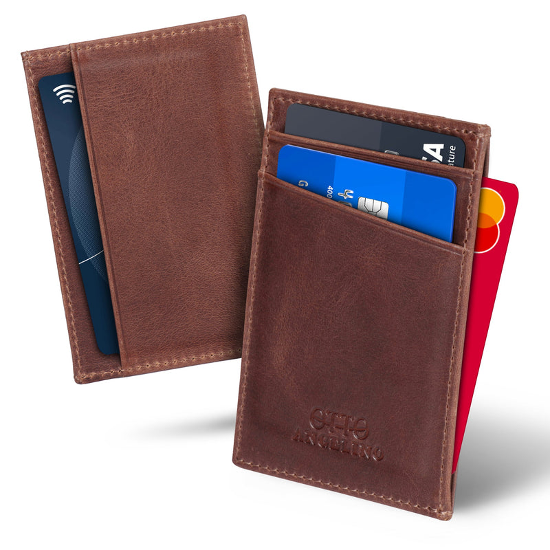 Otto Angelino Top Grain Leather Minimalist Wallet Bank Cards, Money, Driver's License, Unisex