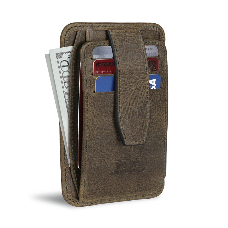 Otto Angelino Italian Top Grain Leather Minimalist Men Wallet, Slim, Credit Card Holder, Zippered Coin Slot, RFID Blocking