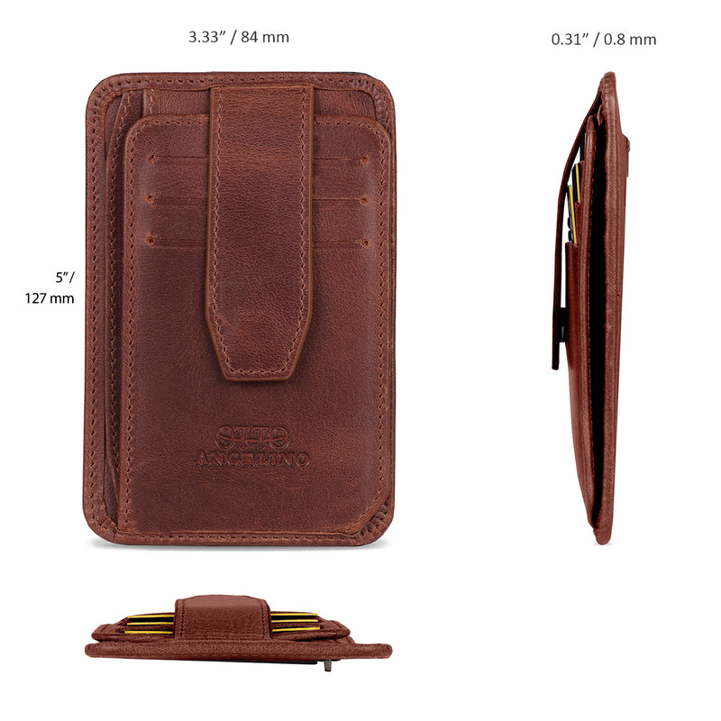 Otto Angelino Italian Top Grain Leather Minimalist Men Wallet, Slim, Credit Card Holder, Zippered Coin Slot, RFID Blocking