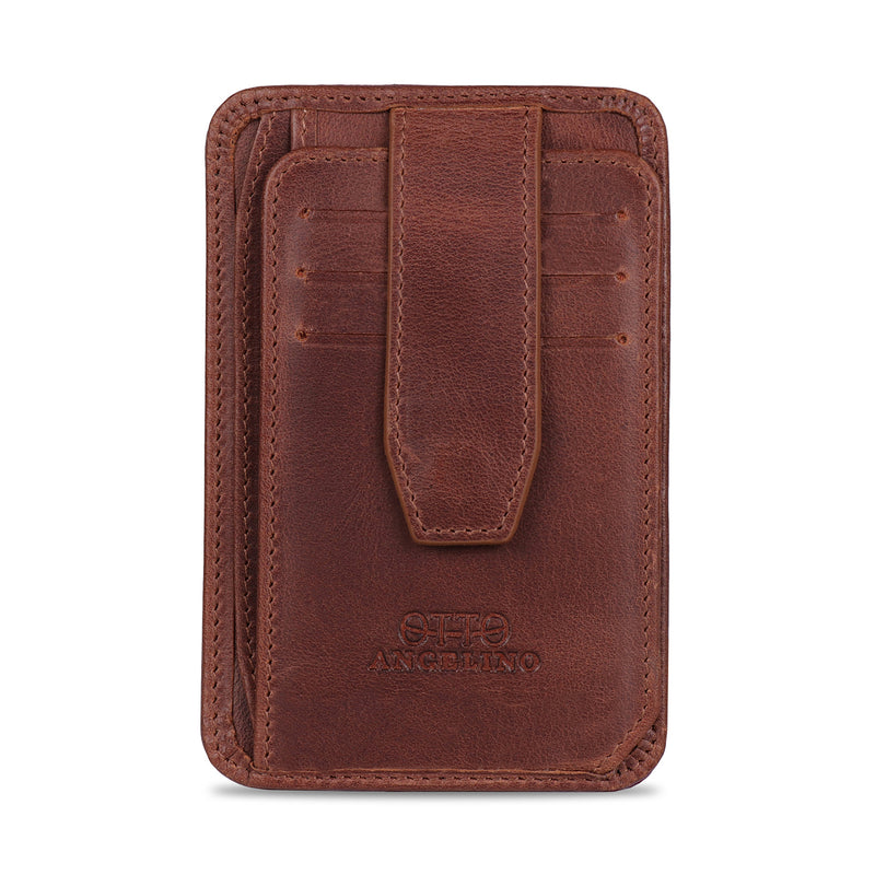 Otto Angelino Italian Top Grain Leather Minimalist Men Wallet, Slim, Credit Card Holder, Zippered Coin Slot, RFID Blocking