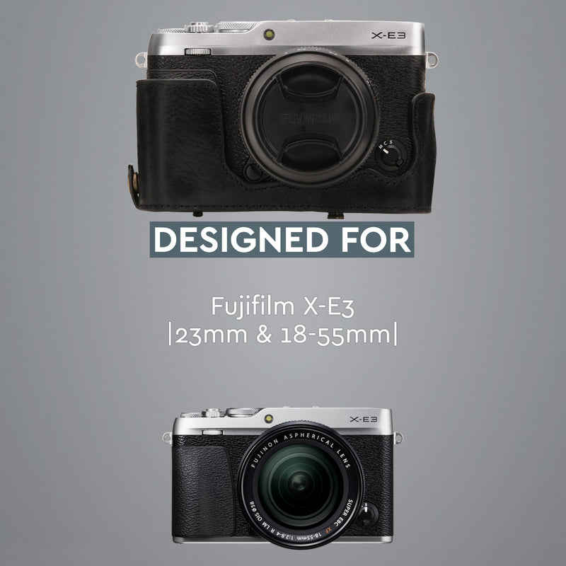 MegaGear Fujifilm X-E3 (23mm & 18-55mm) Ever Ready Top Grain Leather Camera Case and Strap