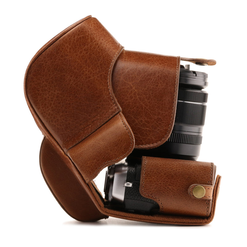 MegaGear Fujifilm X-E3 (23mm & 18-55mm) Ever Ready Top Grain Leather Camera Case and Strap