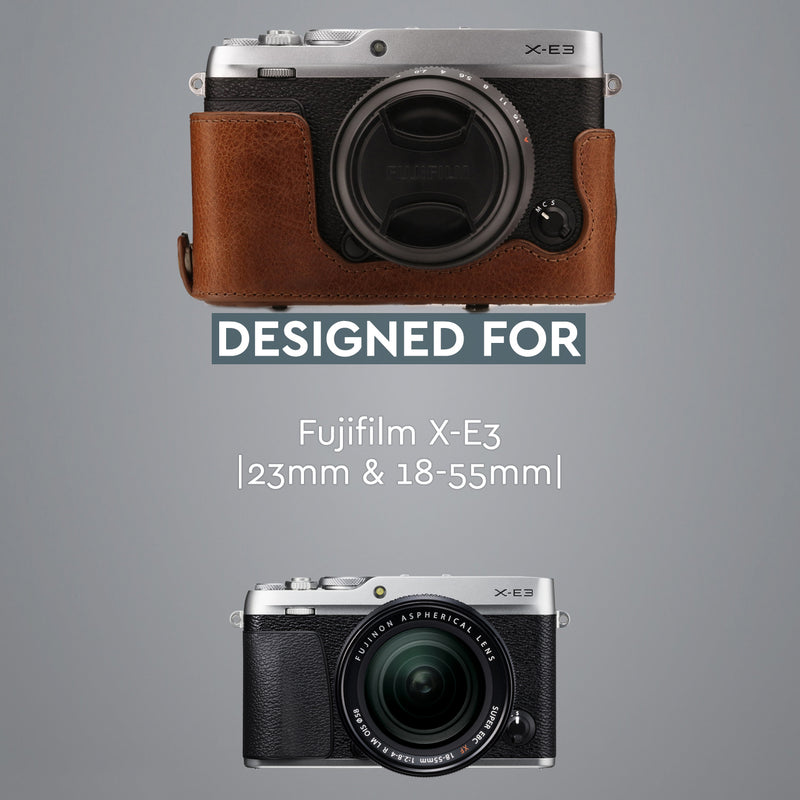 MegaGear Fujifilm X-E3 (23mm & 18-55mm) Ever Ready Top Grain Leather Camera Case and Strap