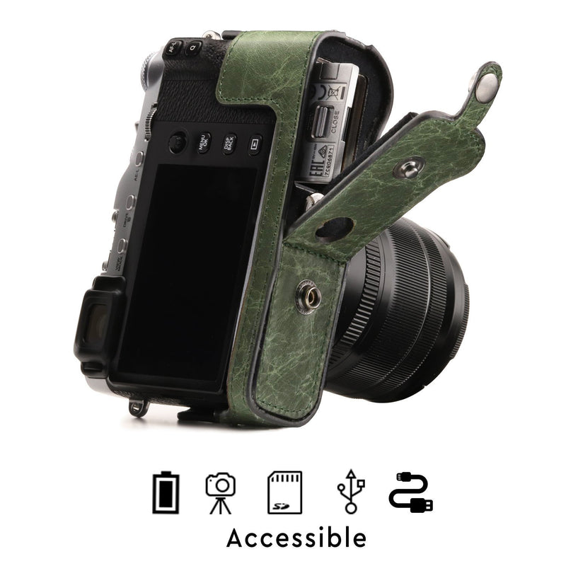 MegaGear Fujifilm X-E3 (23mm & 18-55mm) Ever Ready Top Grain Leather Camera Case and Strap