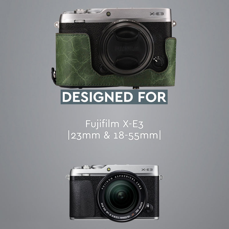 MegaGear Fujifilm X-E3 (23mm & 18-55mm) Ever Ready Top Grain Leather Camera Case and Strap