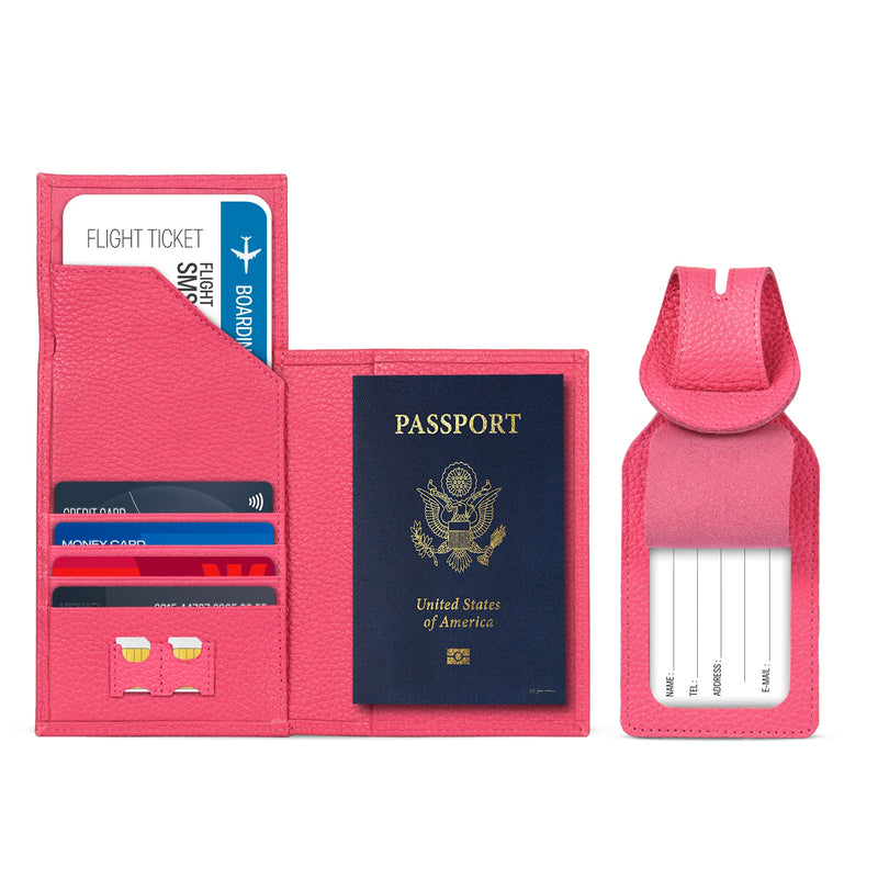 Otto Angelino Real Leather Passport Wallet RFID Blocking with Ticket Slot and Baggage Tags