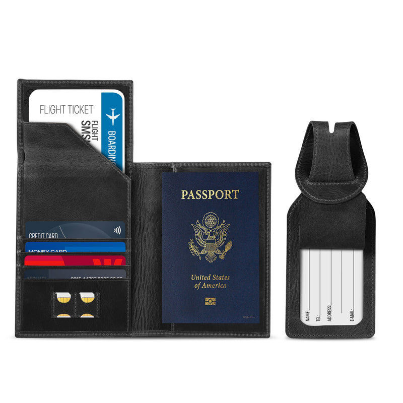 Otto Angelino Real Leather Passport Wallet - RFID Blocking with Ticket Slot and Baggage Tags Otto Angelino Real Leather Passport Wallet - RFID Blocking with Ticket Slot and Baggage Tags
