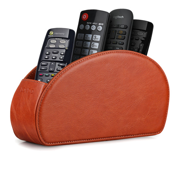 Londo Remote Control Holder with 5 Pockets, Store DVD, Blu-Ray, TV, Roku or Apple TV Remotes, Italian Top Grain Leather with Suede Lining