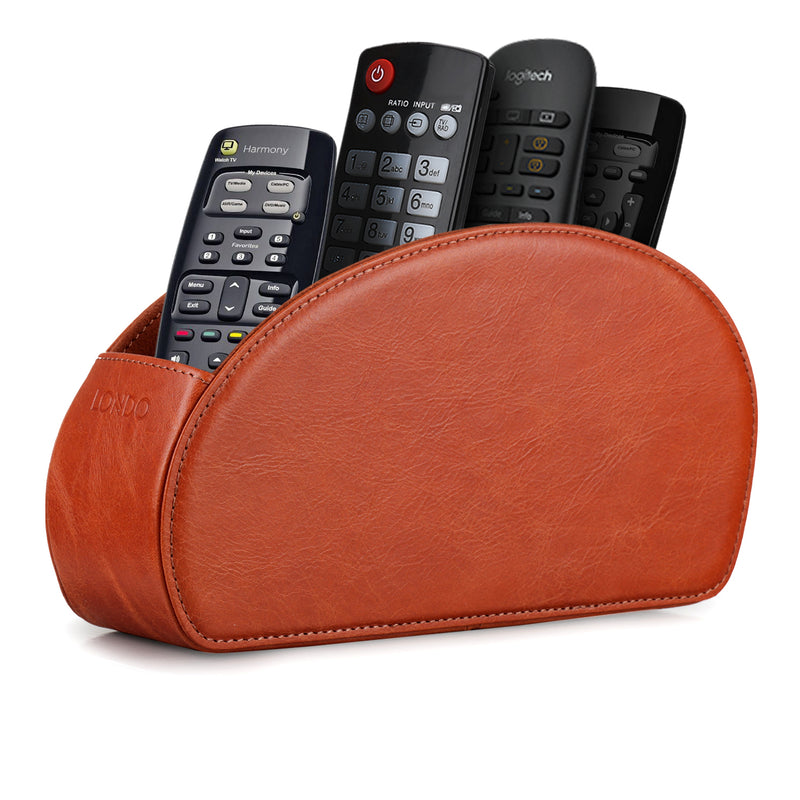 Londo Remote Control Holder with 5 Pockets, Store DVD, Blu-Ray, TV, Roku or Apple TV Remotes, Italian Top Grain Leather with Suede Lining