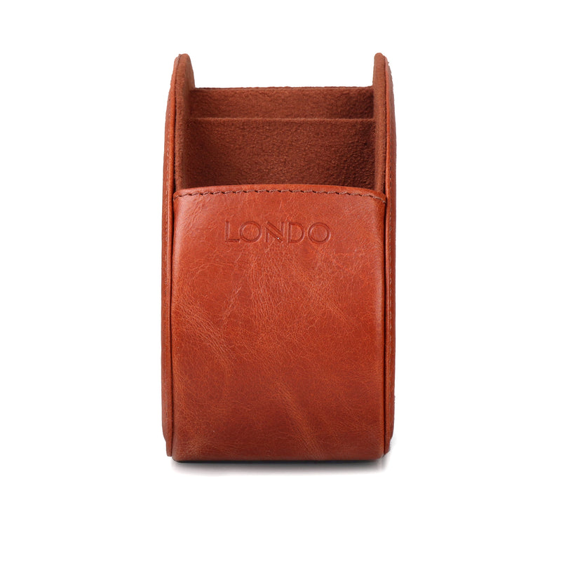 Londo Remote Control Holder with 5 Pockets, Store DVD, Blu-Ray, TV, Roku or Apple TV Remotes, Italian Top Grain Leather with Suede Lining