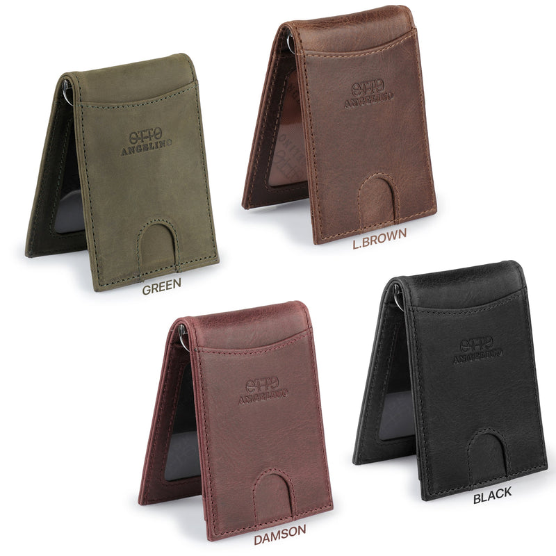 Otto Angelino Top Grain Leather Wallet with Money Clip, RFID Blocking, Unisex