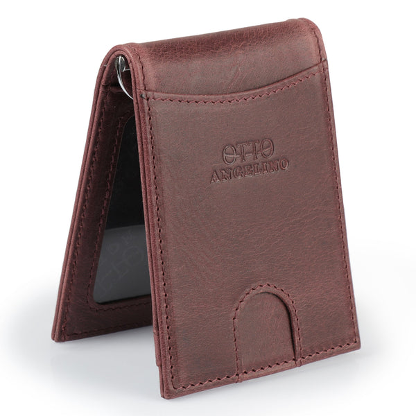 Otto Angelino Top Grain Leather Wallet with Money Clip, RFID Blocking, Unisex