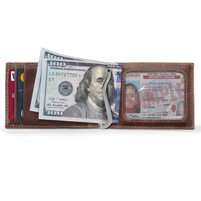Otto Angelino Top Grain Leather Wallet with Money Clip, RFID Blocking, Unisex