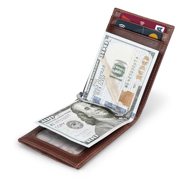 Otto Angelino Top Grain Leather Wallet with Money Clip, RFID Blocking, Unisex