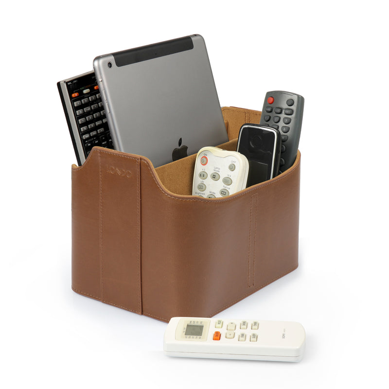Londo Leather Remote Control Organizer and Caddy with Tablet Slot