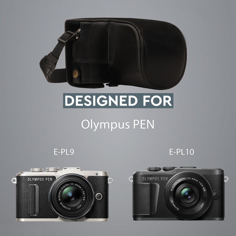 MegaGear Olympus PEN E-PL10, PEN E-PL9 (14-42mm) Ever Ready Leather Camera Case and Strap
