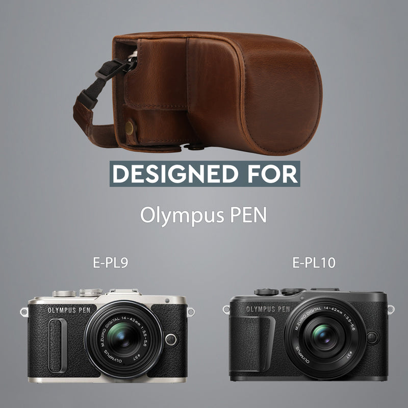 MegaGear Olympus PEN E-PL10, PEN E-PL9 (14-42mm) Ever Ready Leather Camera Case and Strap