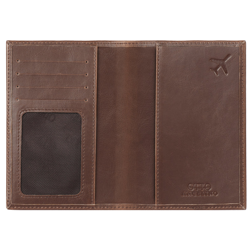 Leather Passport Wallet for Men, Slim Bifold Card with RFID Blocker