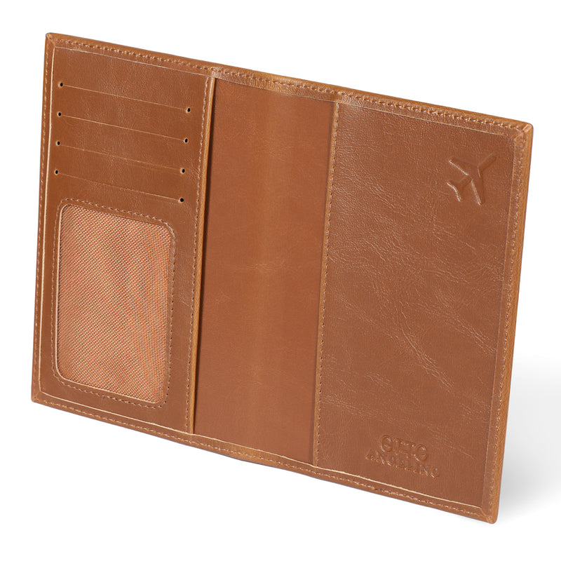 Leather Passport Wallet for Men, Slim Bifold Card with RFID Blocker