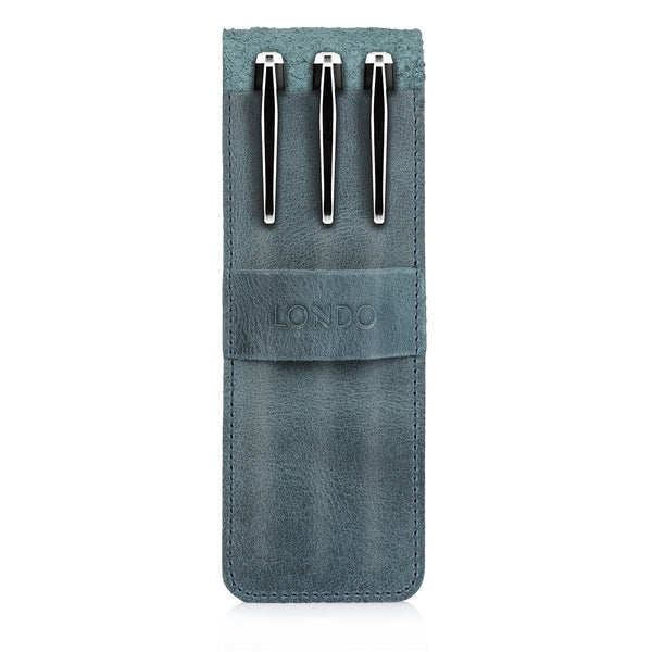 Londo Top Grain Leather Pen and Pencil Case with Tuck in Flap