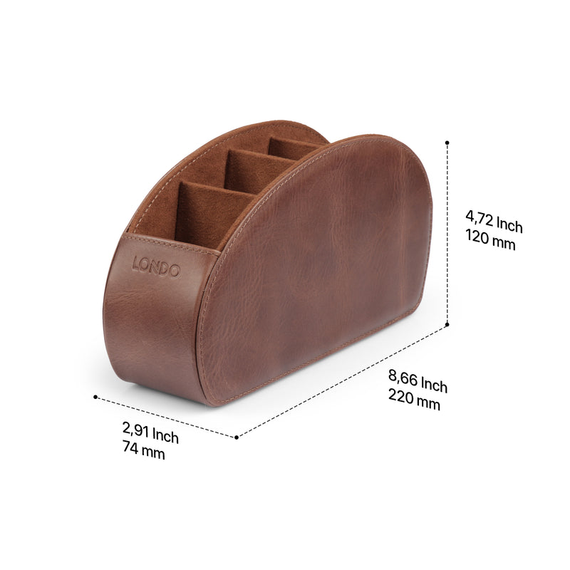 Londo Remote Control Holder with 5 Pockets, Store DVD, Blu-Ray, TV, Roku or Apple TV Remotes, Italian Top Grain Leather with Suede Lining