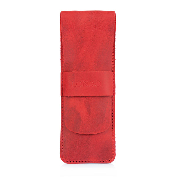 Londo Top Grain Leather Pen and Pencil Case with Tuck in Flap