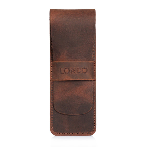 Londo Top Grain Leather Pen and Pencil Case with Tuck in Flap