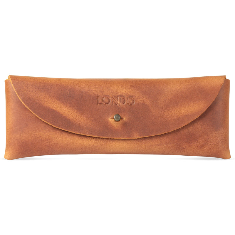 Londo Top Grain Leather Pen Case with Metal Snap Fastener, Pencil Pouch Stationery Bag