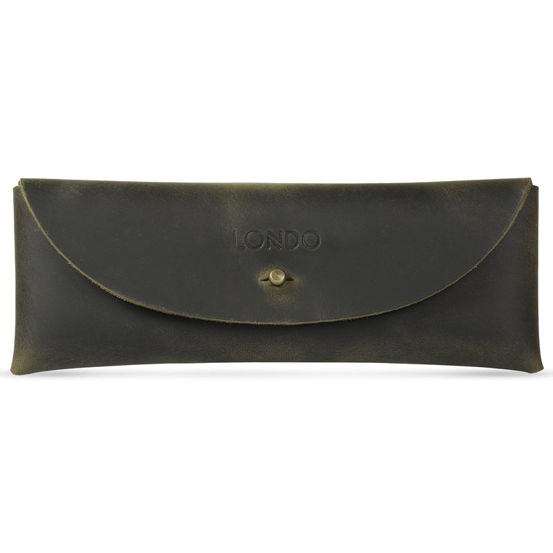 Londo Top Grain Leather Pen Case with Metal Snap Fastener, Pencil Pouch Stationery Bag