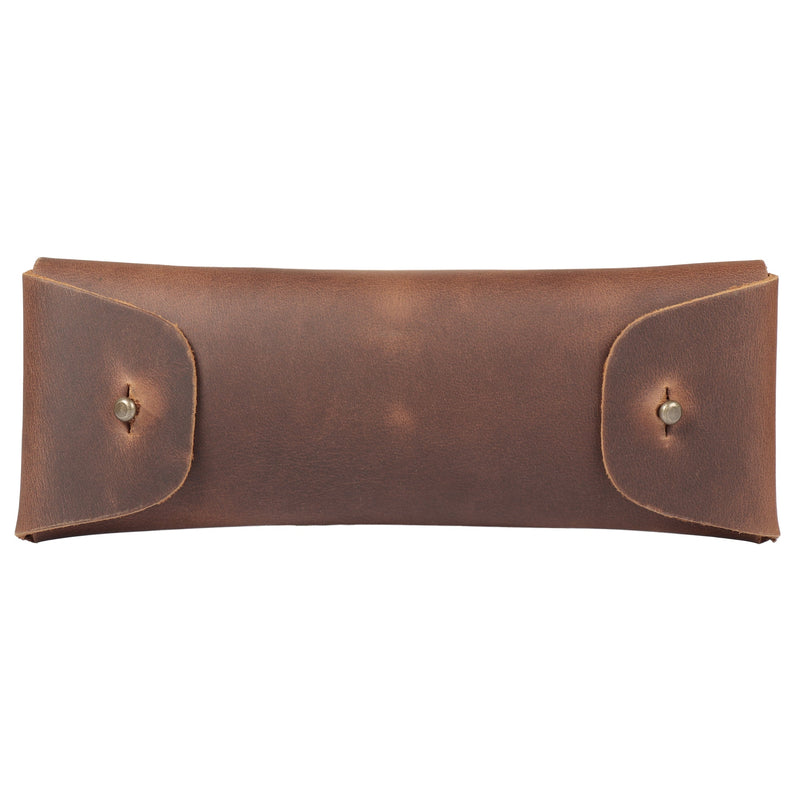 Londo Top Grain Leather Pen Case with Metal Snap Fastener, Pencil Pouch Stationery Bag