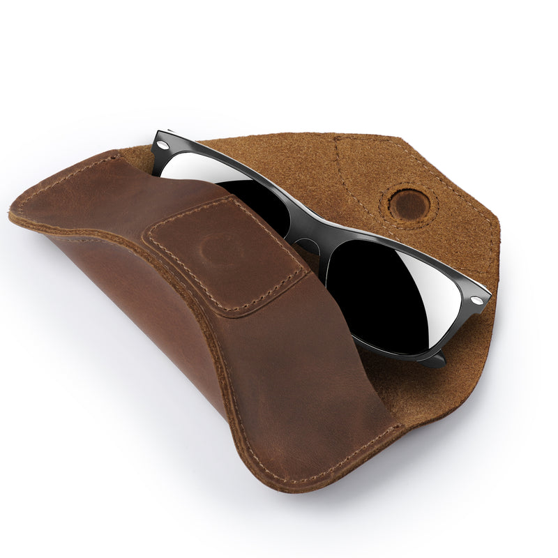 Londo Top Grain Leather Case for Eyeglass, Sunglasses, Goggles and Spectacles with Magnetic Closure