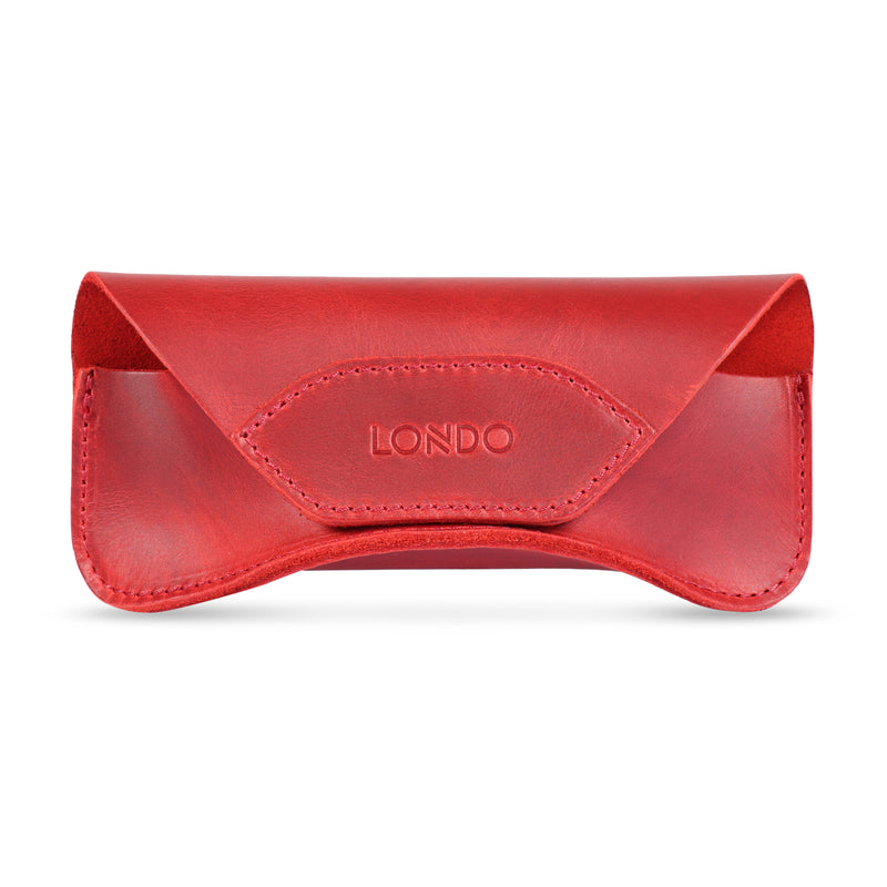 Londo Top Grain Leather Case for Eyeglass Sunglasses Goggles and Red