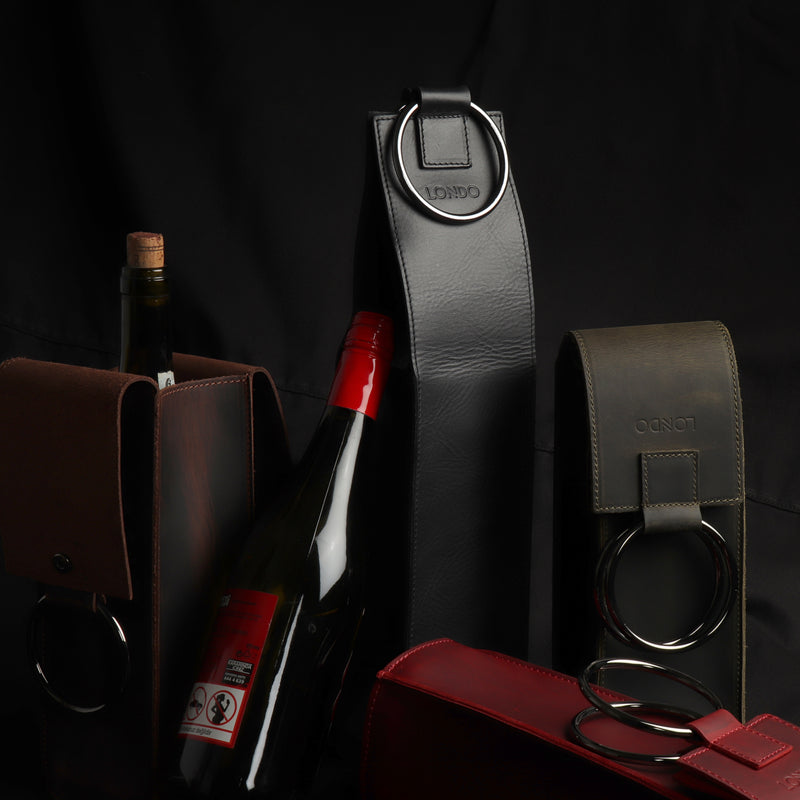 Londo Top Grain Leather Wine Bottle Holder and Carrier