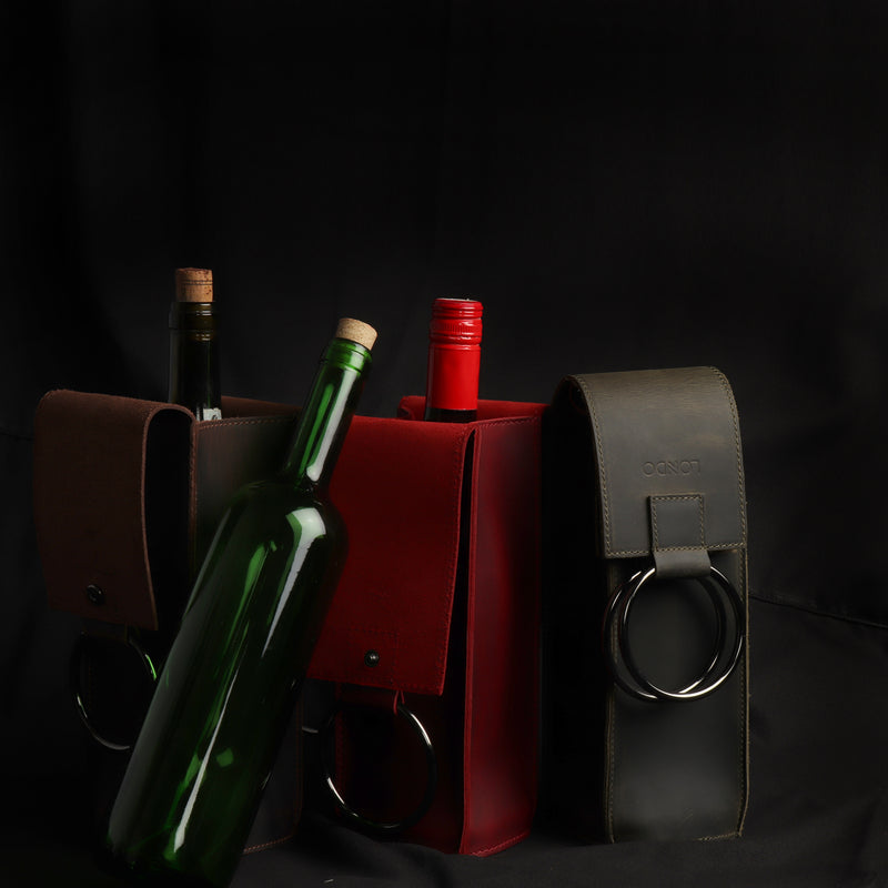 Londo Top Grain Leather Wine Bottle Holder and Carrier