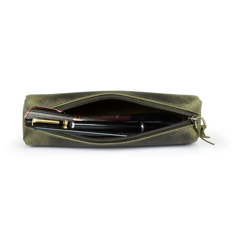 Londo Top Grain Leather Zipper Pen, Pencil and Cosmetic Case