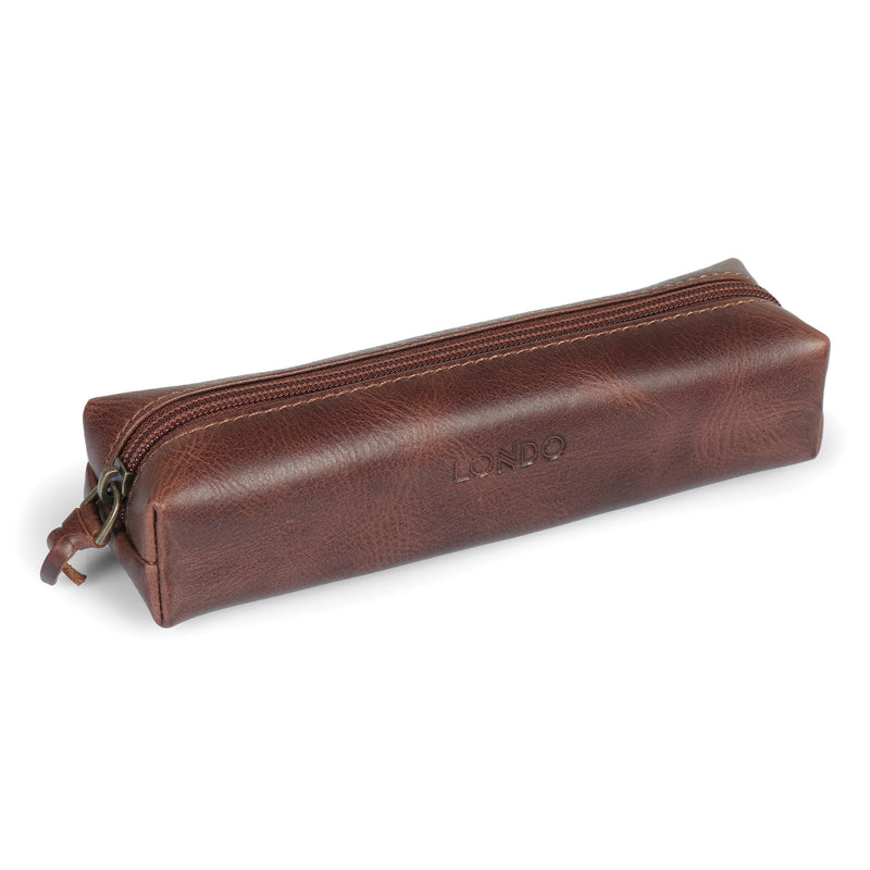 Londo Top Grain Leather Zipper Pen, Pencil and Cosmetic Case