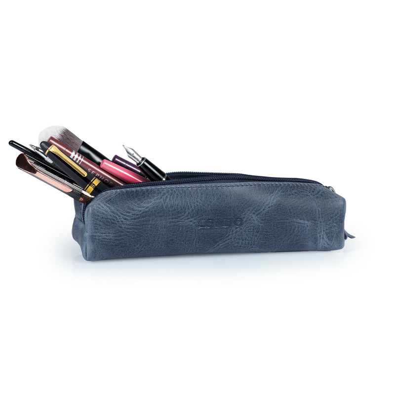 Londo Top Grain Leather Zipper Pen, Pencil and Cosmetic Case