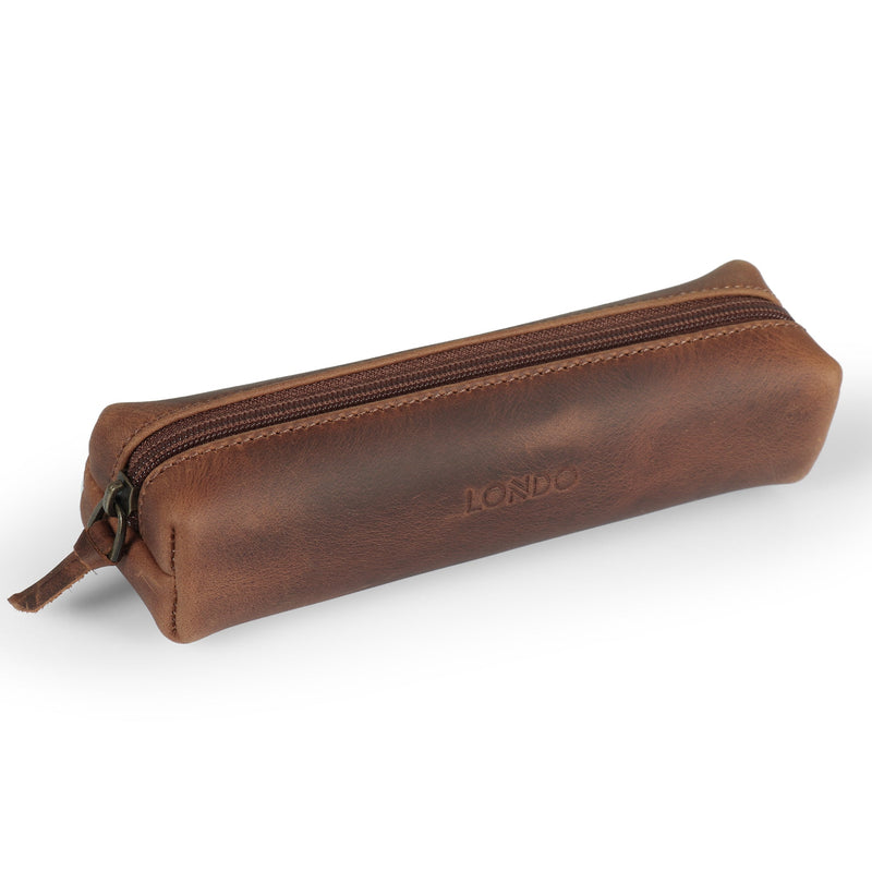 Londo Top Grain Leather Zipper Pen, Pencil and Cosmetic Case
