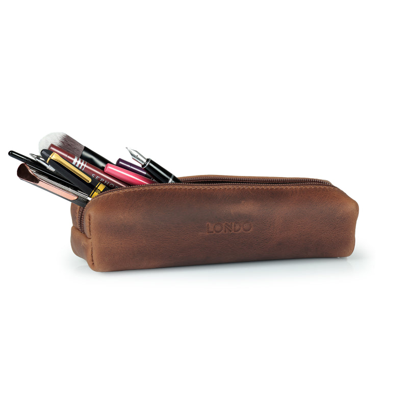 Londo Genuine Leather Zipper Pen, Pencil & Cosmetic Case(Olive)