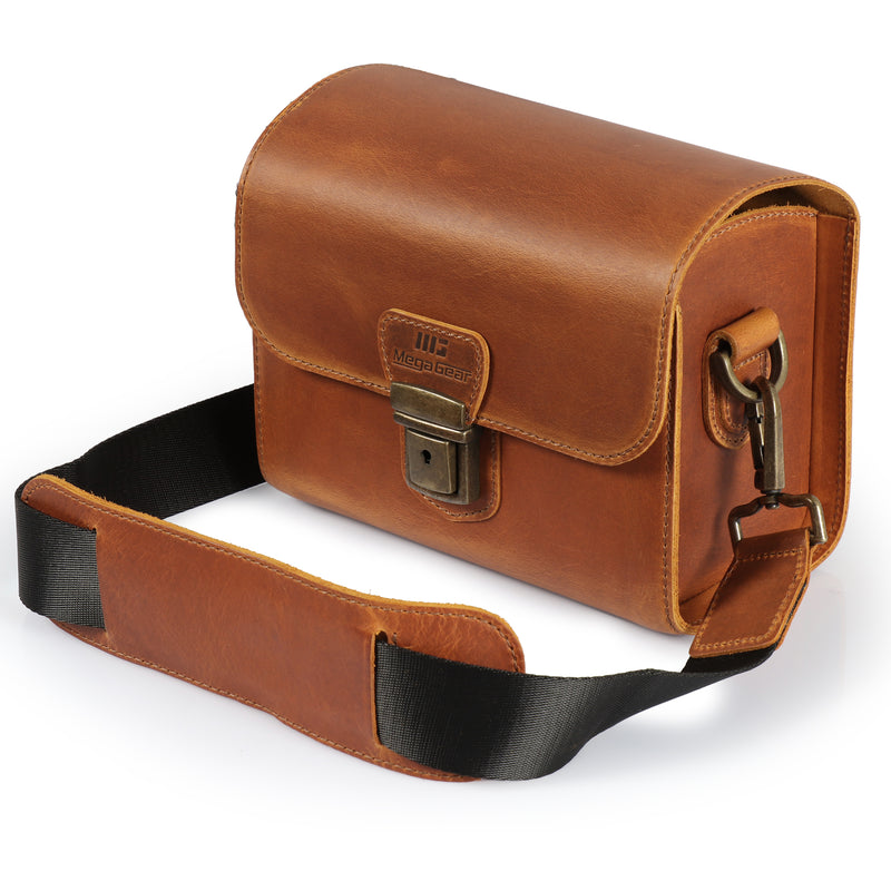 MegaGear Pebble Top Grain Leather Camera Messenger Bag for Mirrorless, Instant and DSLR Cameras