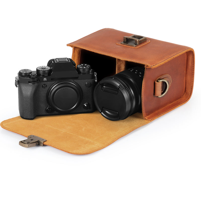 MegaGear Pebble Top Grain Leather Camera Messenger Bag for Mirrorless, Instant and DSLR Cameras