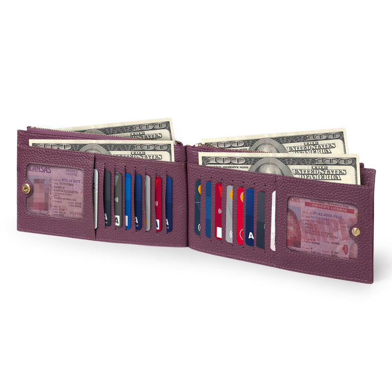 Otto Angelino Top Grain Leather 2 Compartment Bifold Wallet with Phone Compatible Slots, RFID Blocking